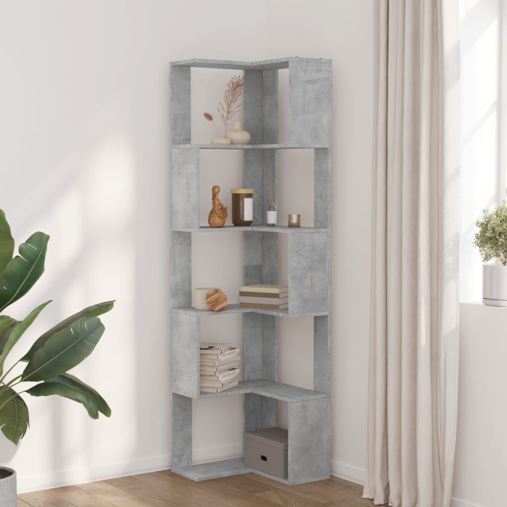 Libreria Angolare 5Ripiani Grigio Cemento 50x50x179 cm Legno