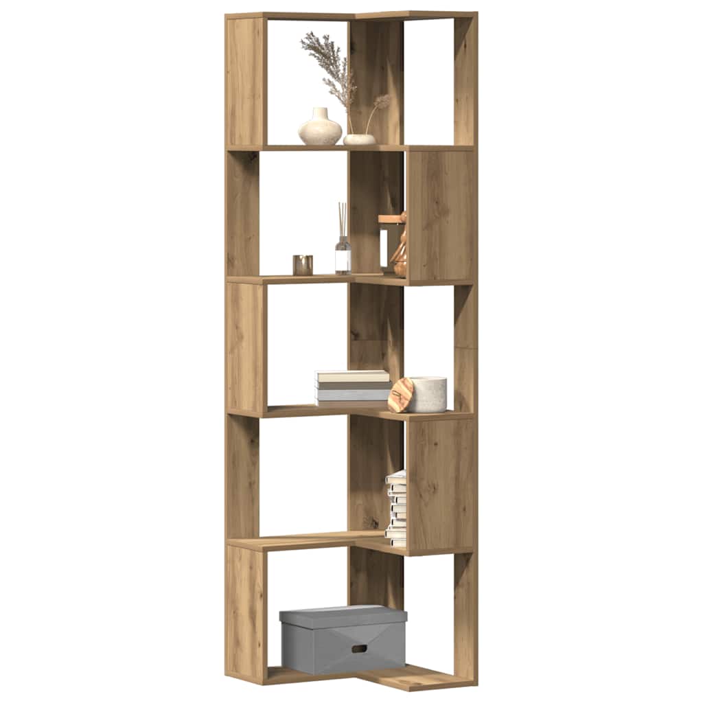 Libreria Angolare 5Ripiani Rovere Artigianale 50x50x179cm Legno
