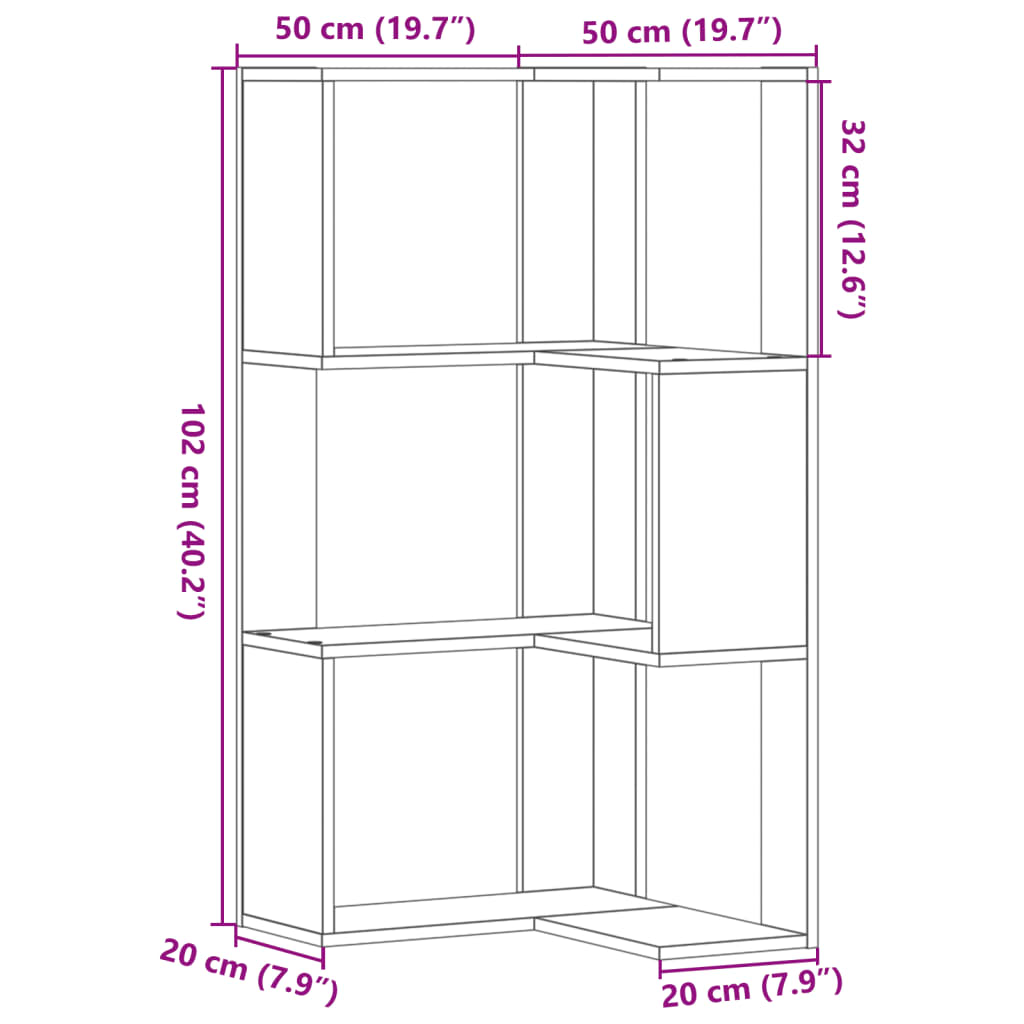 Libreria Angolare 3 Ripiani Grigio Sonoma 50x50x102 cm Legno | homemem39