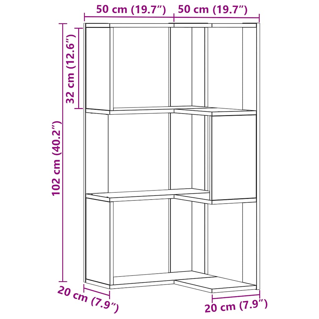 Libreria Angolare 3Ripiani Rovere Artigianale 50x50x102cm Legno | homemem39