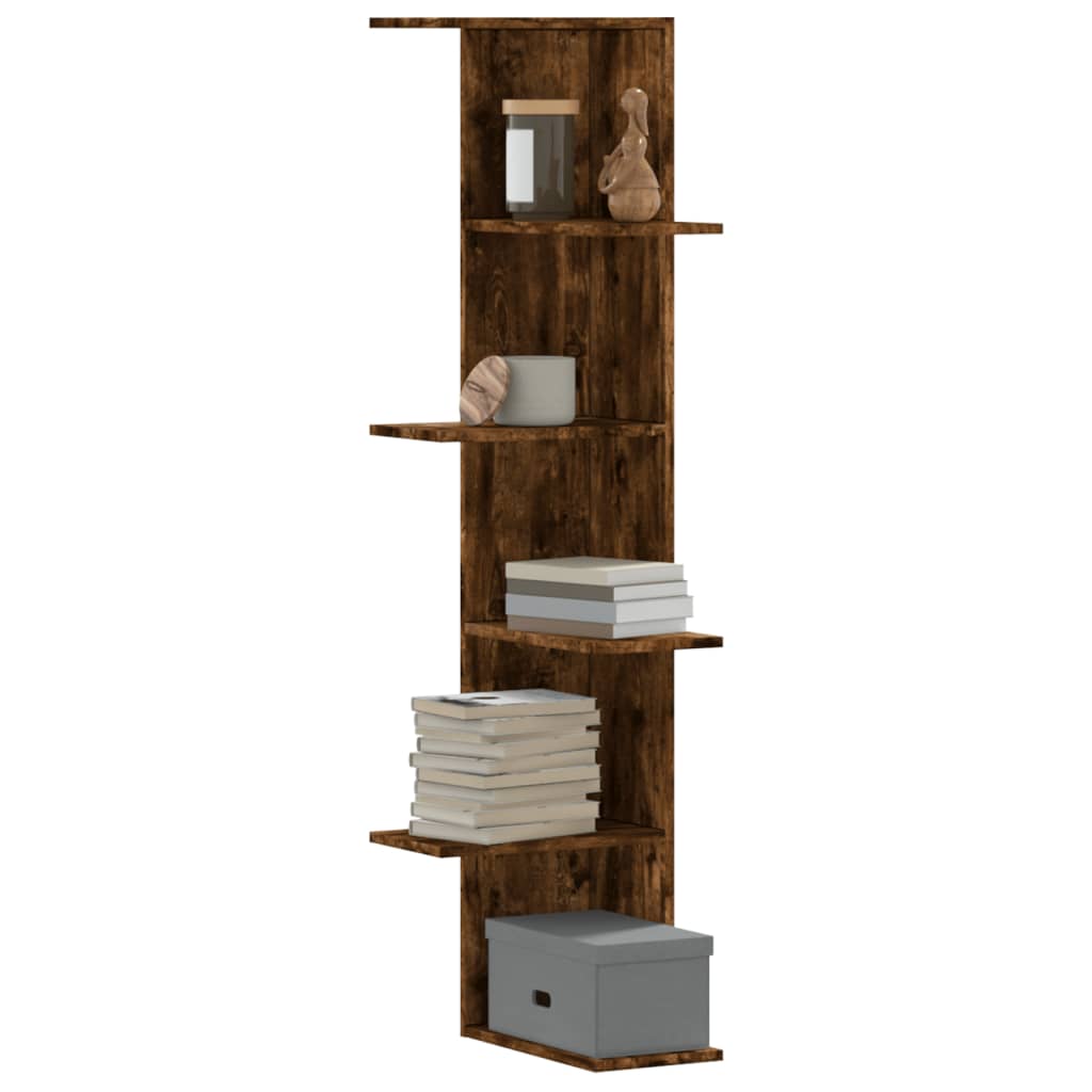Scaffale Angolare Muro Rovere Fumo 36,5x36,5x140cm Multistrato | homemem39