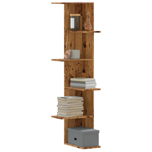 Scaffale Angolare Muro Legno Antico 36,5x36,5x140cm Multistrato | homemem39