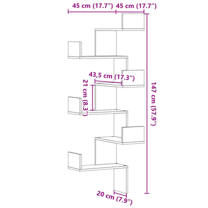 Scaffale Angolare Muro Bianco 45x45x147 cm Legno Multistrato | homemem39