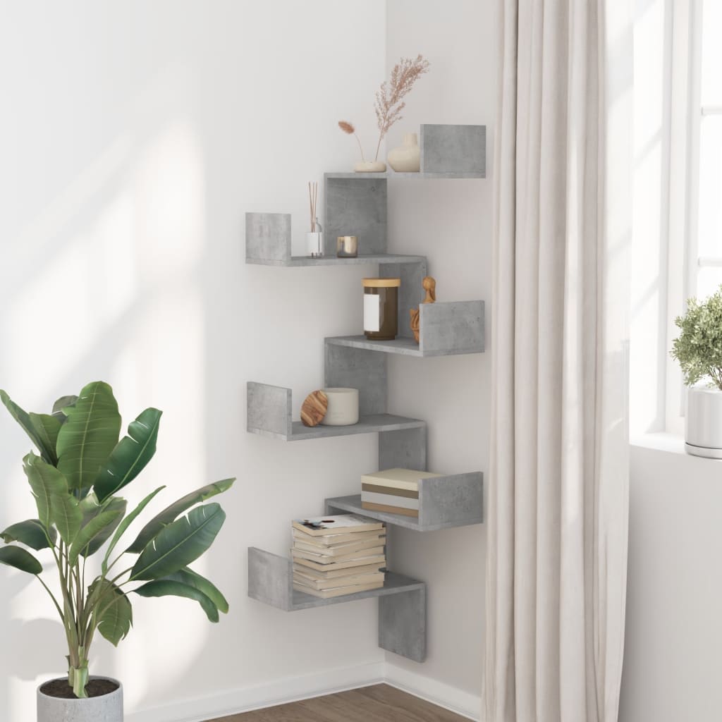Scaffale Angolare a Muro Grigio Cemento 45x45x147cm Multistrato | homemem39
