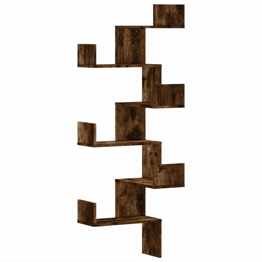 Scaffale Angolare a Muro Rovere Fumo 45x45x147 cm Multistrato | homemem39