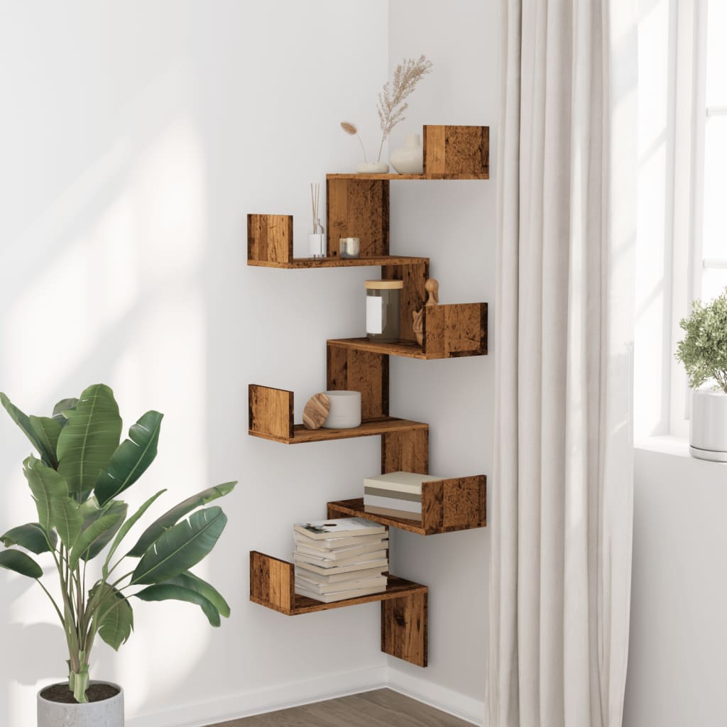 Scaffale Angolare Muro Legno Antico 45x45x147 cm Multistrato | homemem39