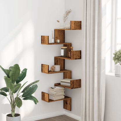 Scaffale Angolare Muro Legno Antico 45x45x147 cm Multistrato | homemem39