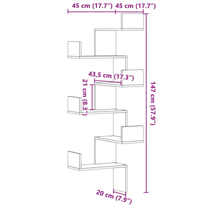 Scaffale Angolare Muro Legno Antico 45x45x147 cm Multistrato | homemem39