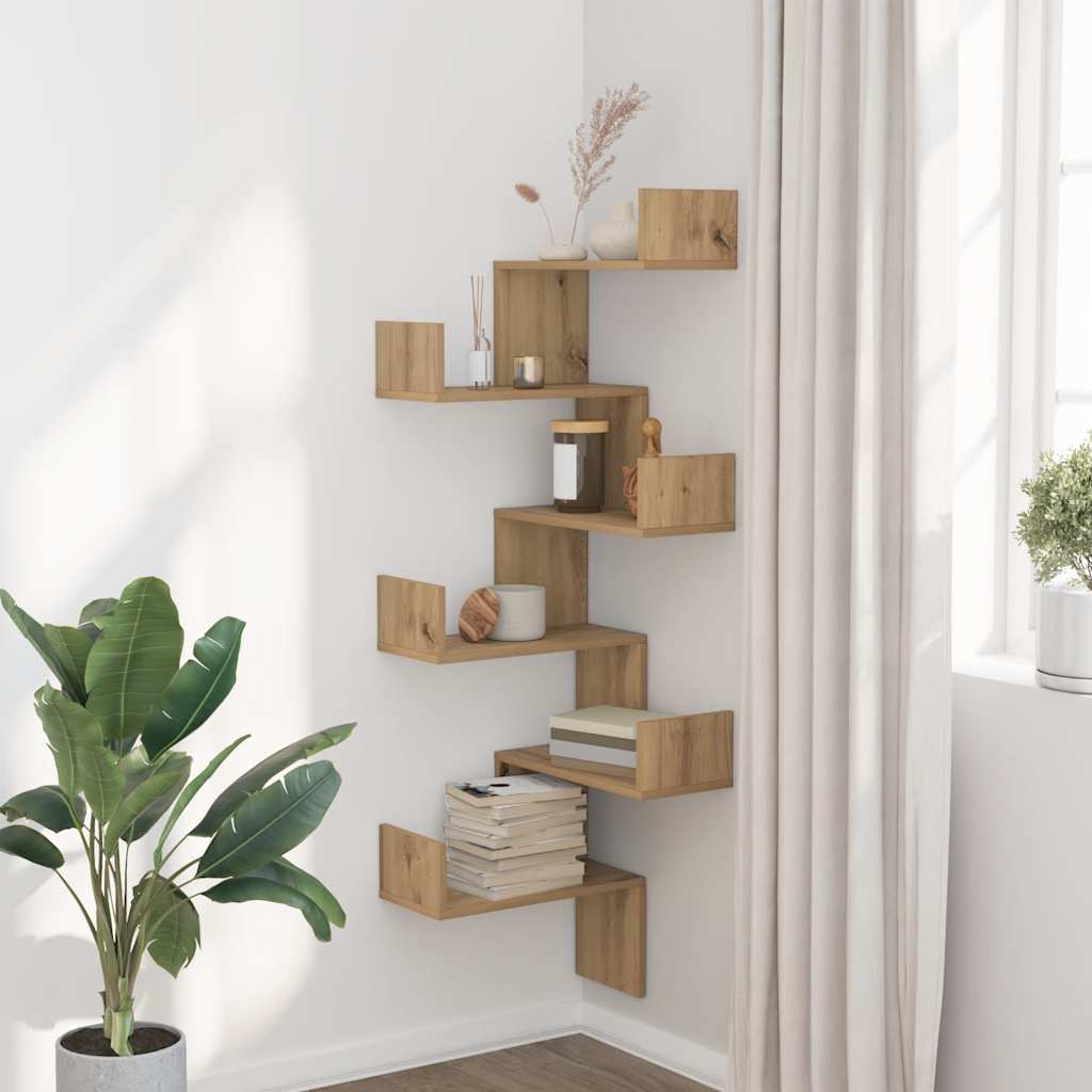 Scaffale Angolare Muro Rovere Artigianale 45x45x147 cm Legno | homemem39