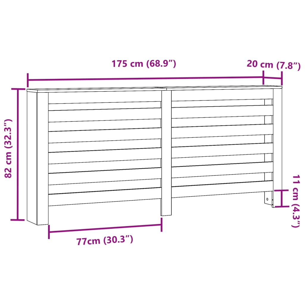 Copertura Termosifone Bianca 175x20x82 cm in Legno Multistrato - homemem39