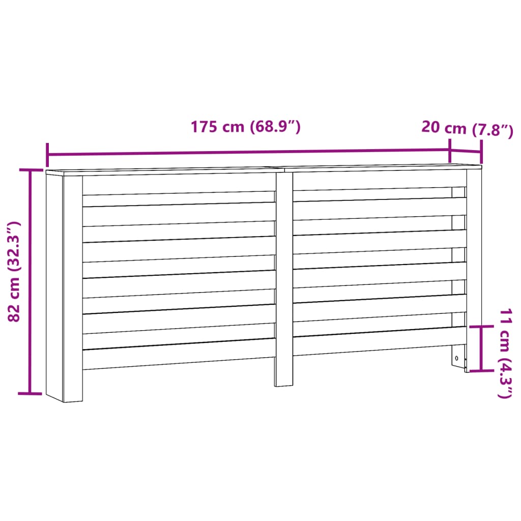 Copertura Termosifone Nera 175x20x82 cm in Legno Multistrato - homemem39
