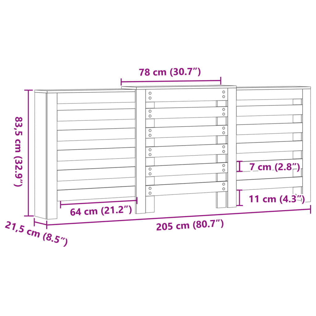 Copertura Termosifone Rovere Fumo 205x21,5x83,5cm Multistrato