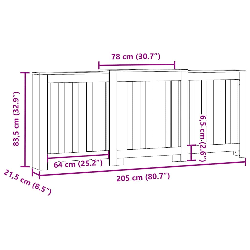 Copertura Termosifone Nera 205x21,5x83,5 cm Legno Multistrato - homemem39