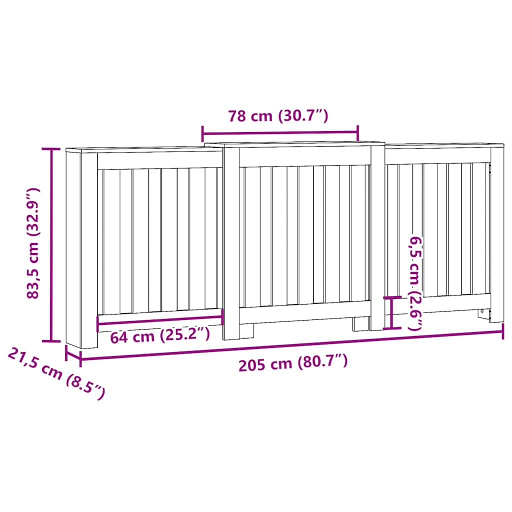 Copertura Termosifone Grigio Cemento 205x21,5x83,5 Multistrato