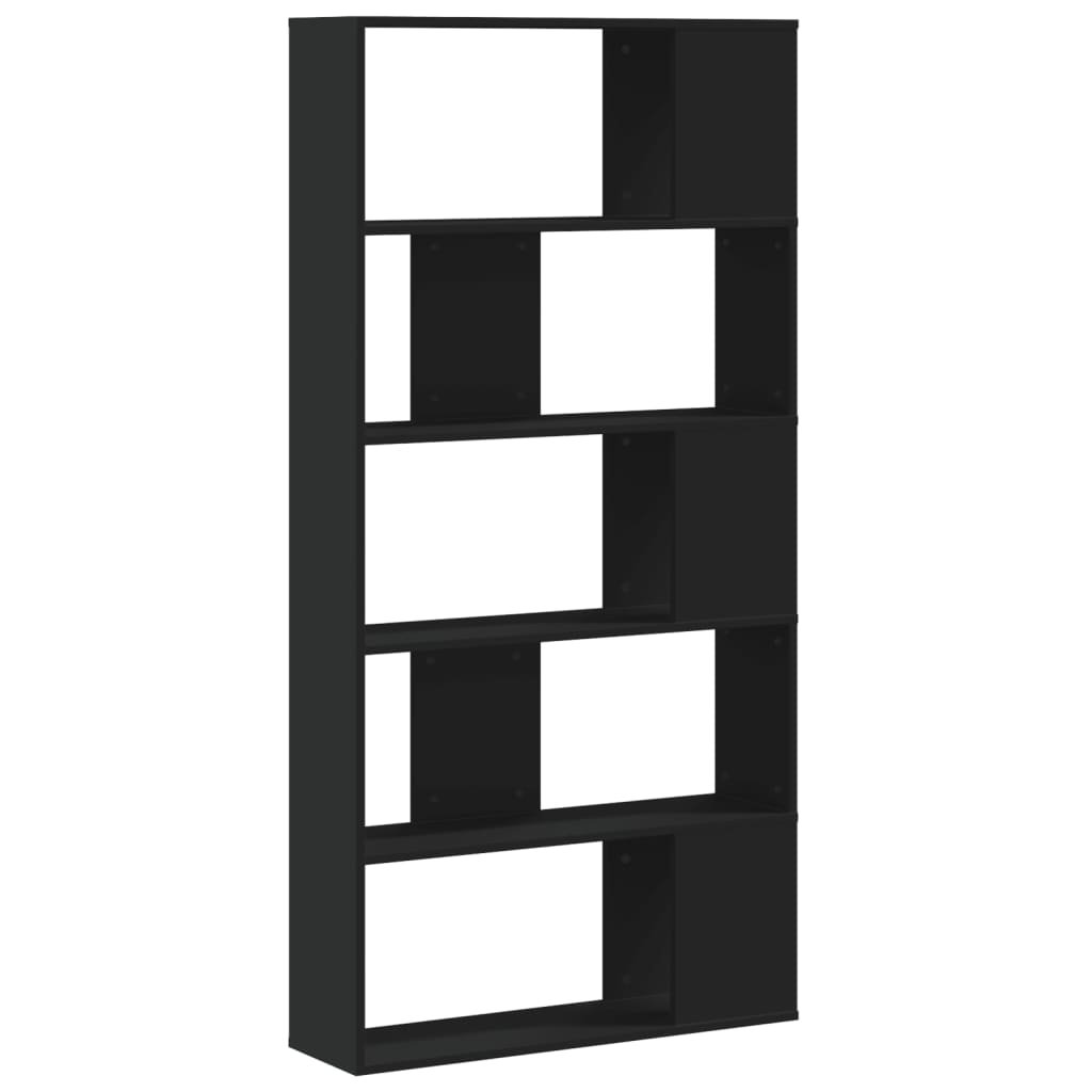 Libreria 5 Ripiani Nera 80,5x23,5x162,5cm in Legno Multistrato | homemem39