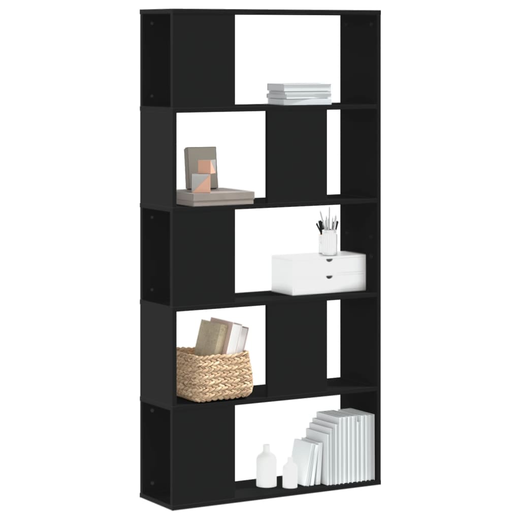 Libreria 5 Ripiani Nera 80,5x23,5x162,5cm in Legno Multistrato | homemem39