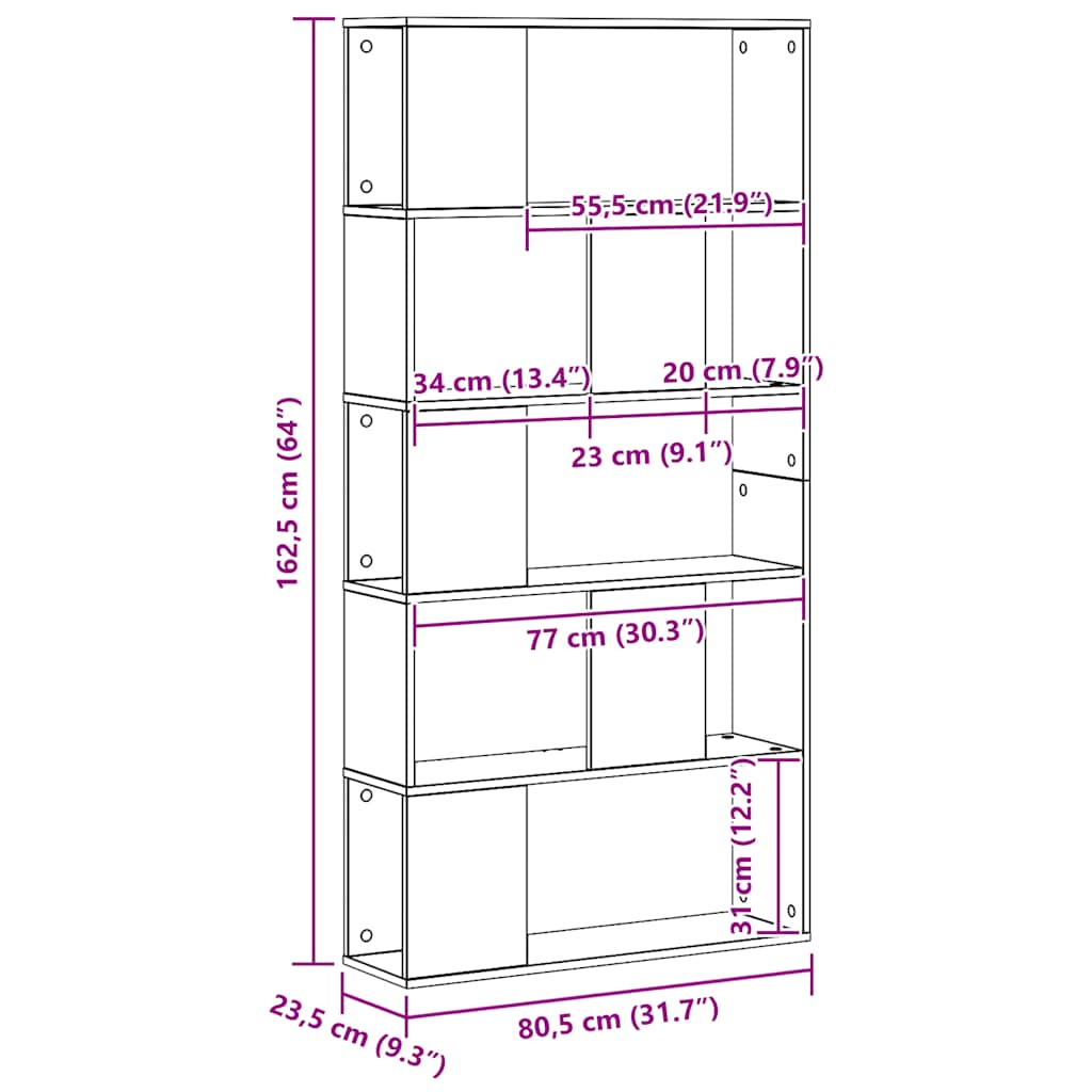 Libreria 5 Piani Rovere Artigianale 80,5x23,5x162,5 Multistrato | homemem39