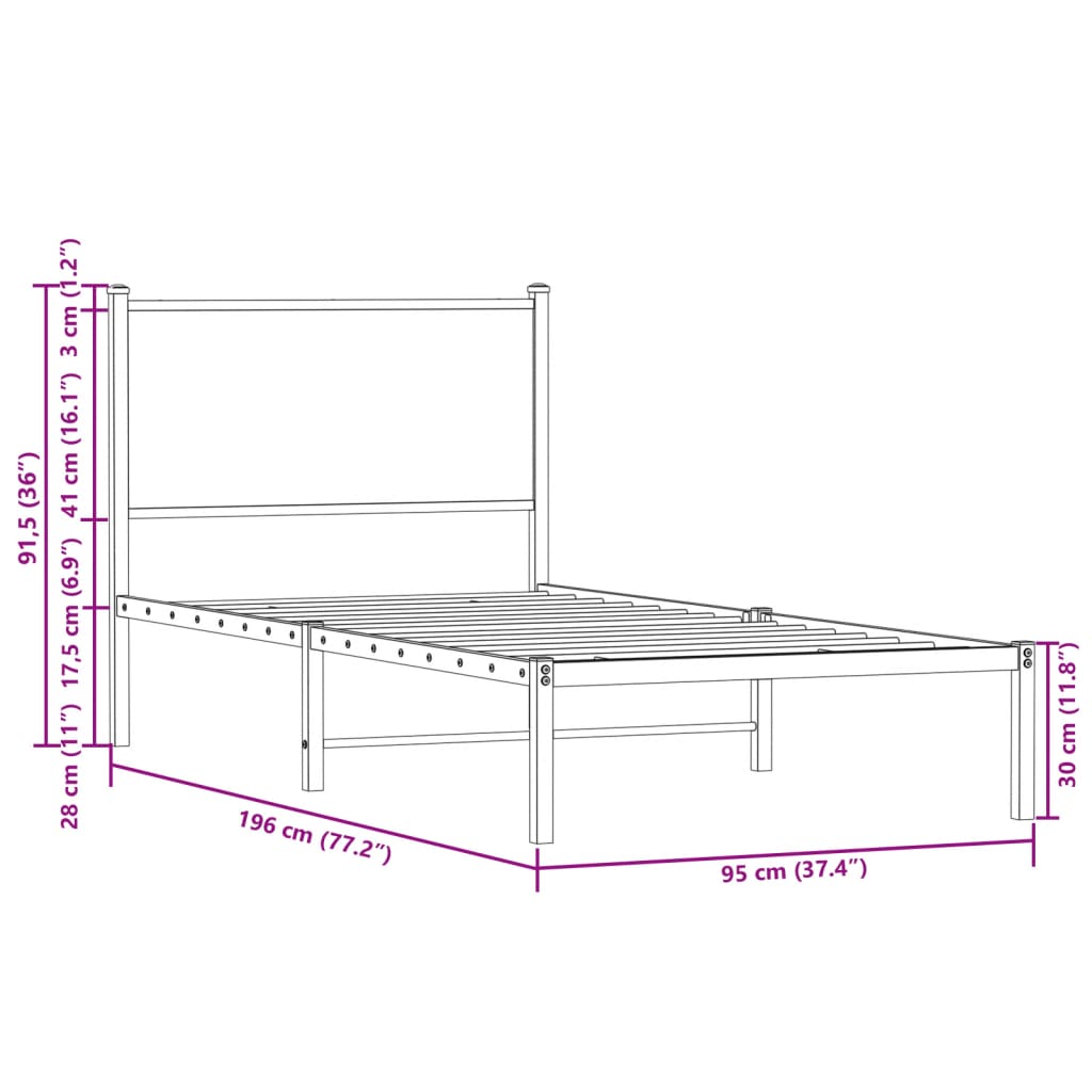 Giroletto senza Materaso in Metallo Rovere Fumo 90x190 cm | homemem39