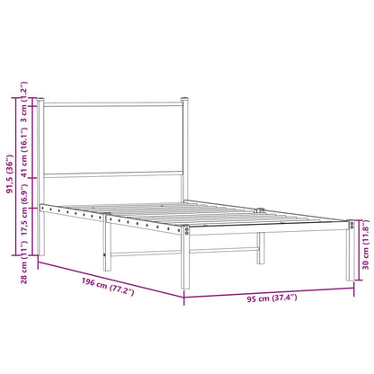 Giroletto senza Materaso in Metallo Rovere Fumo 90x190 cm | homemem39