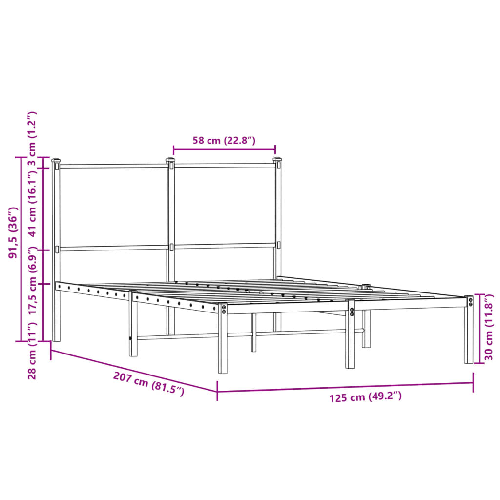 Giroletto senza Materaso in Metallo Rovere Fumo 120x200 cm | homemem39