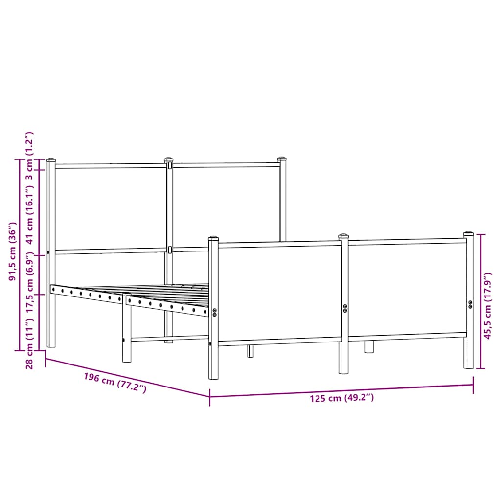 Giroletto senza Materasso in Metallo Rovere Fumo 120x190 cm | homemem39