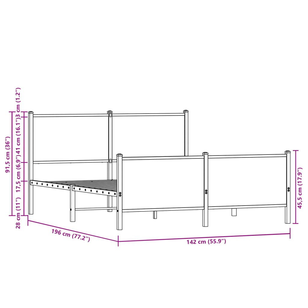 Giroletto senza Materaso in Metallo Rovere Fumo 137x190 cm | homemem39