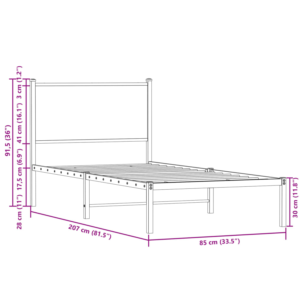 Giroletto senza Materaso in Metallo Rovere Sonoma 80x200 cm | homemem39