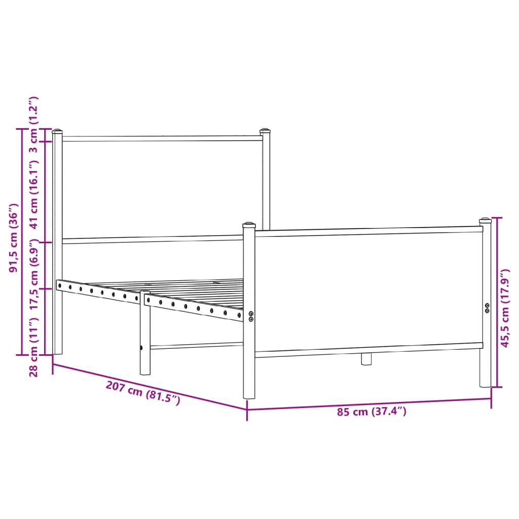 Giroletto senza Materaso in Metallo Rovere Sonoma 80x200 cm | homemem39