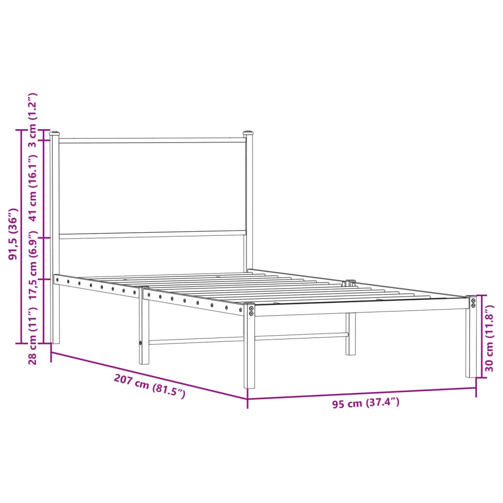 Giroletto senza Materasso in Metallo Rovere Marrone 90x200 cm | homemem39
