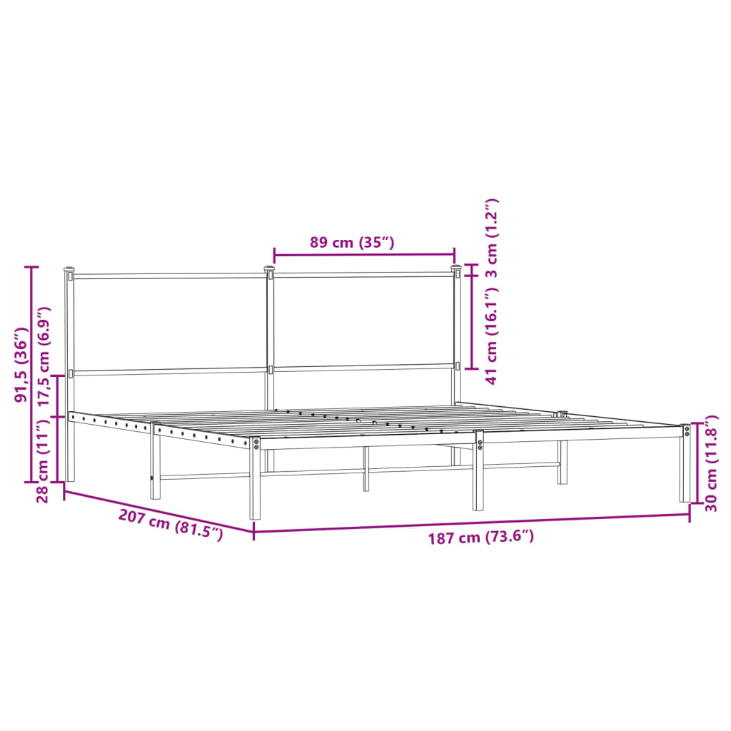 Giroletto senza Materaso in Metallo Rovere Marrone 180x200 cm | homemem39