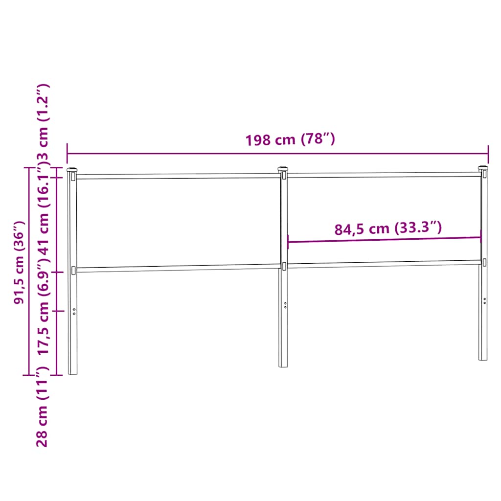 Testiera Rovere Marrone 190 cm in Legno Multistrato e Acciaio