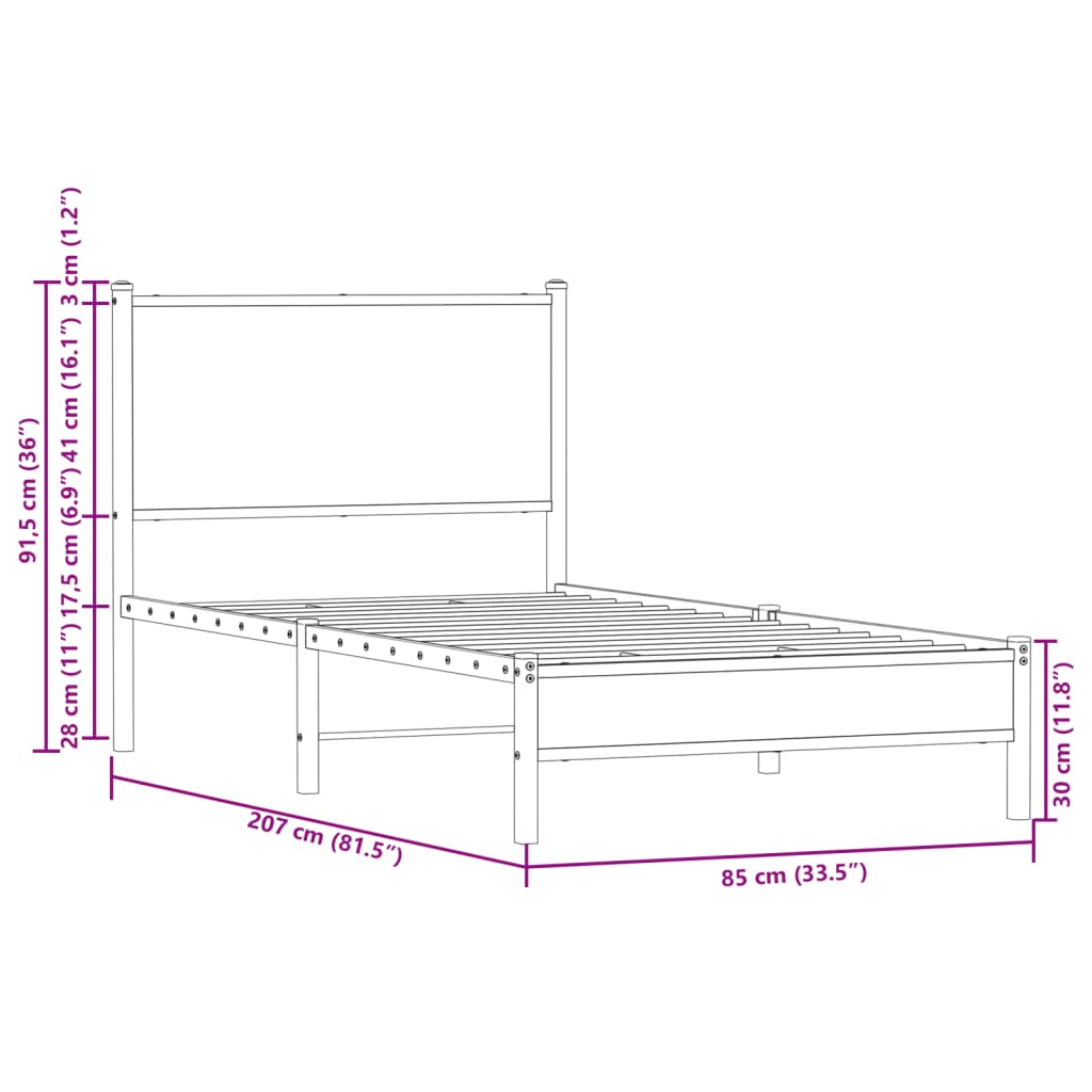 Giroletto senza Materaso in Metallo Rovere Fumo 80x200 cm | homemem39