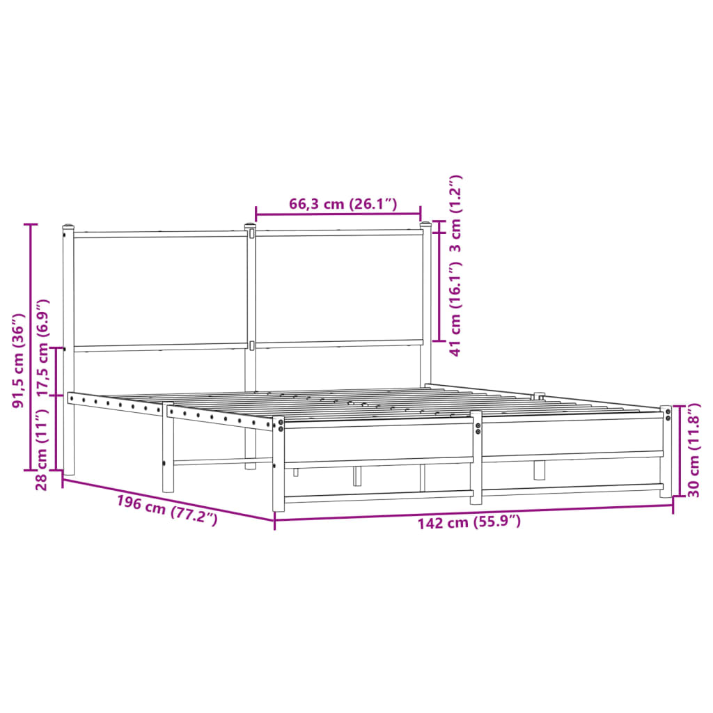 Giroletto senza Materaso in Metallo Rovere Fumo 137x190 cm | homemem39