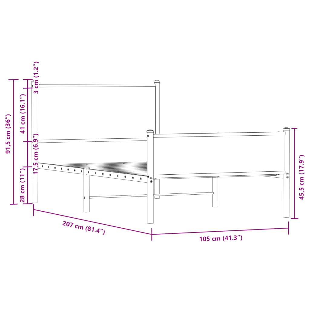 Giroletto senza Materaso in Metallo Rovere Sonoma 100x200 cm | homemem39