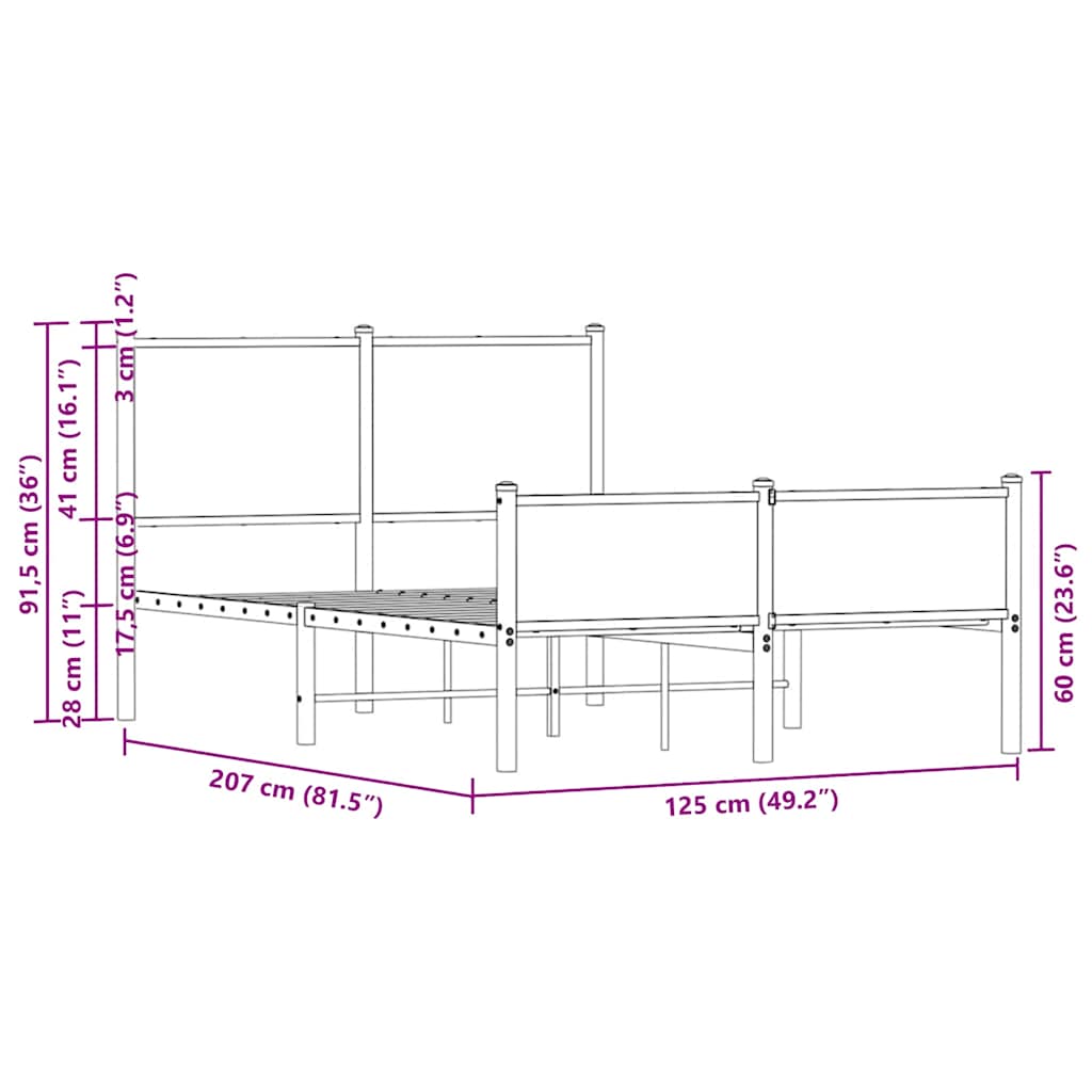 Giroletto senza Materaso in Metallo Rovere Sonoma 120x200 cm | homemem39