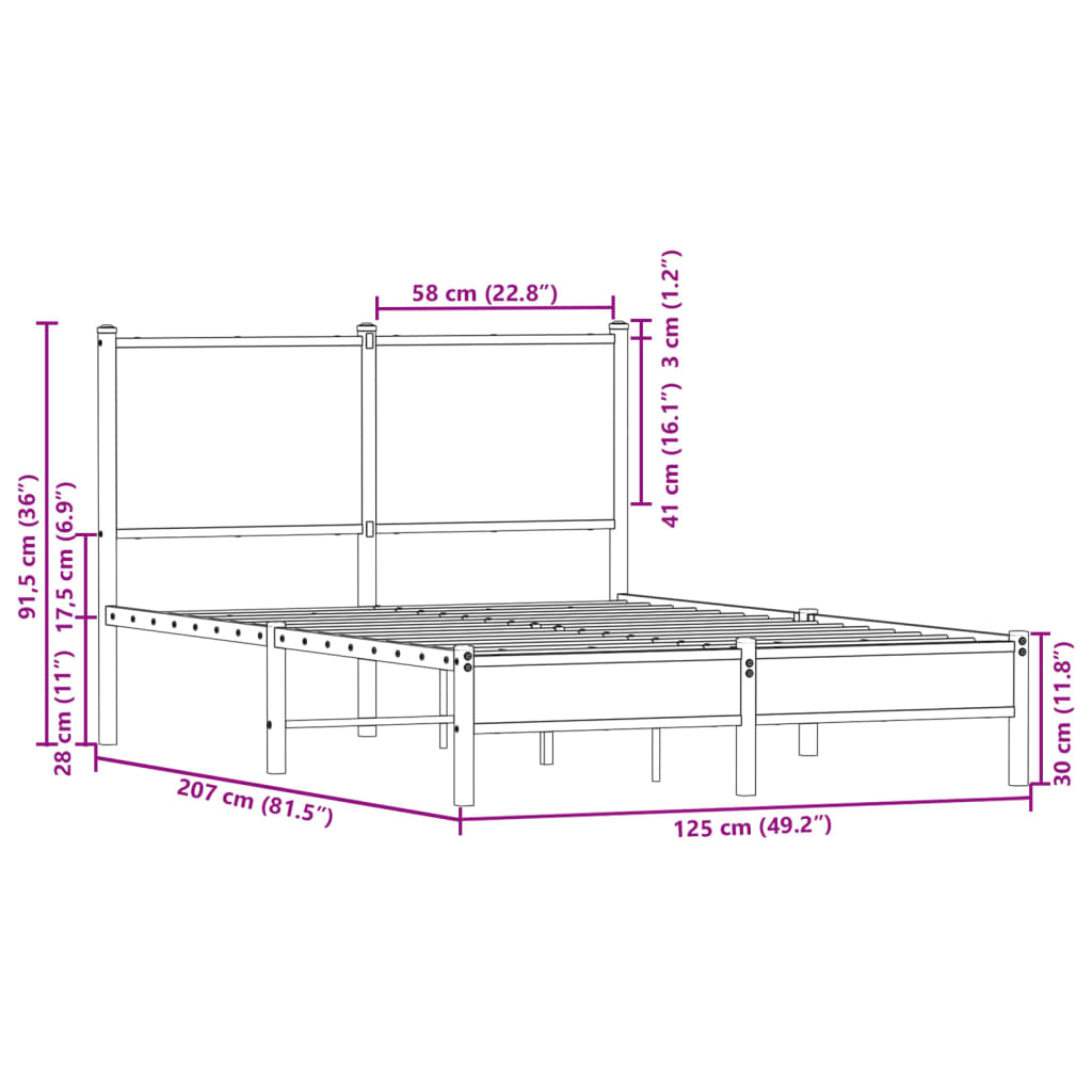 Giroletto senza Materasso in Metallo Rovere Marrone 120x200 cm | homemem39
