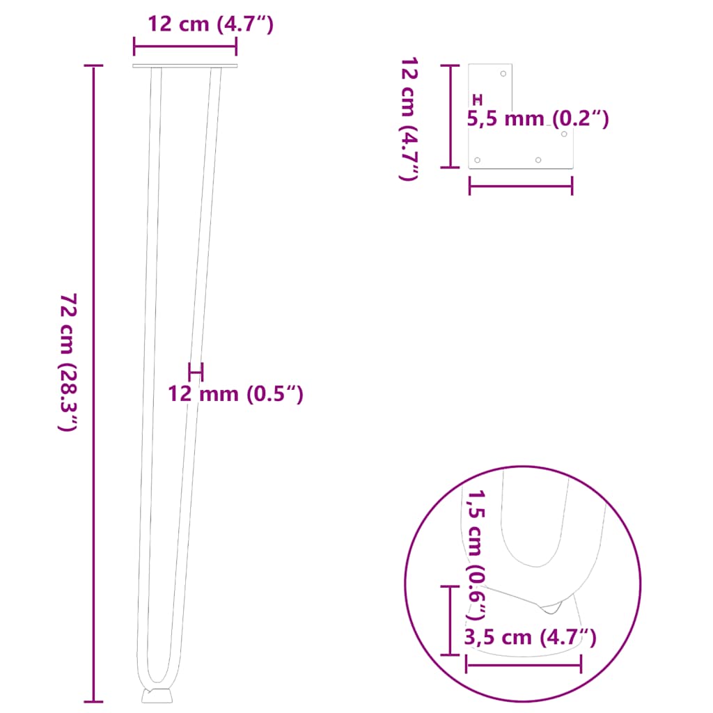 Gambe per Tavolo a Forcina 4 pz Nero 72 cm in Acciaio Massiccio - homemem39