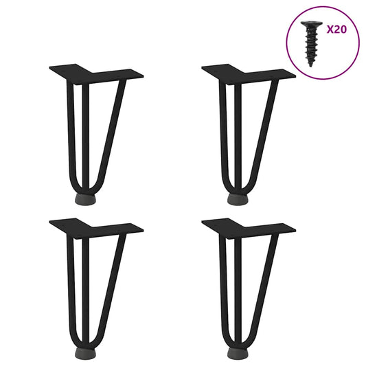 Gambe per Tavolo a Forcina 4 pz Nero 20 cm in Acciaio Massiccio - homemem39