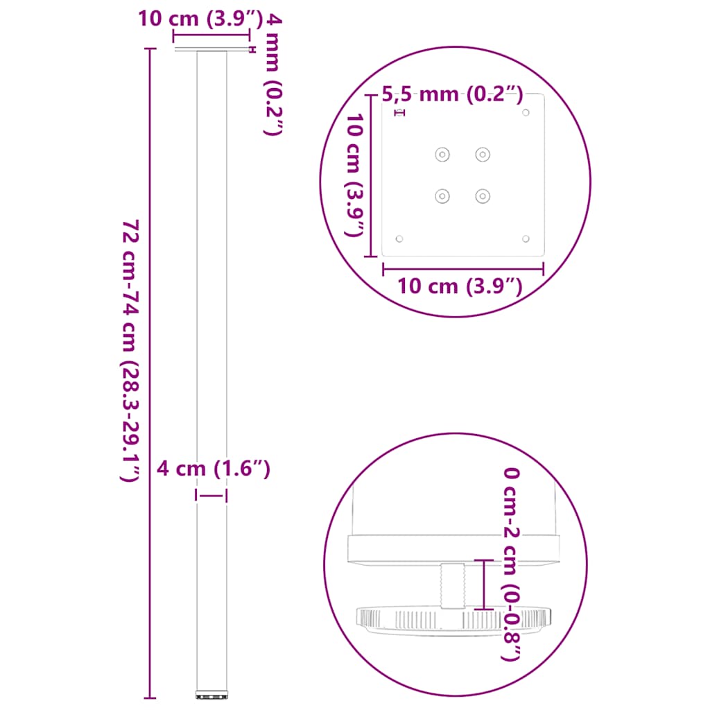 Gambe per Tavolino 4 pz Acciaio Naturale 72-74 cm in Acciaio - homemem39