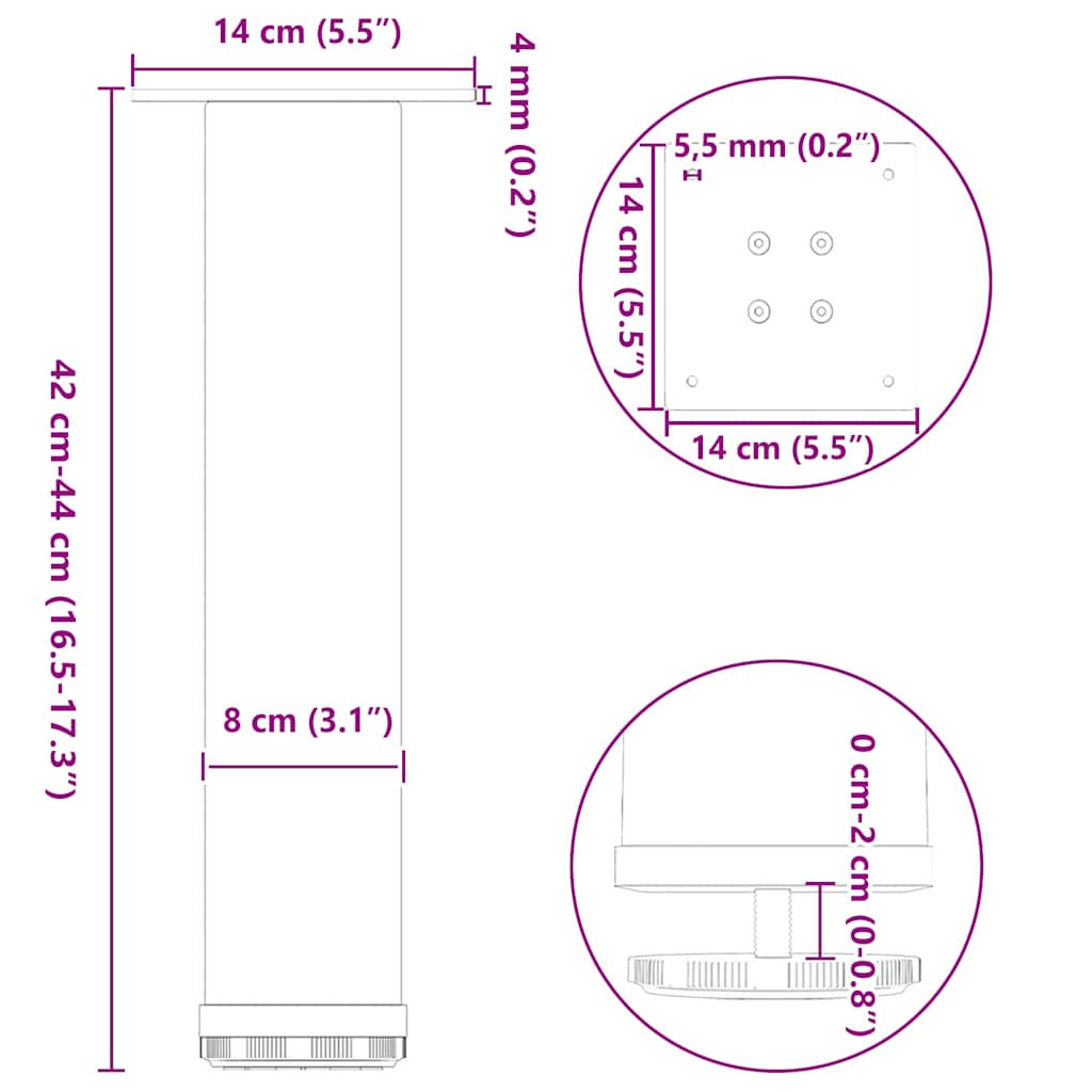 Gambe per Tavolino 4 pz Acciaio Naturale 42-44 cm in Acciaio - homemem39