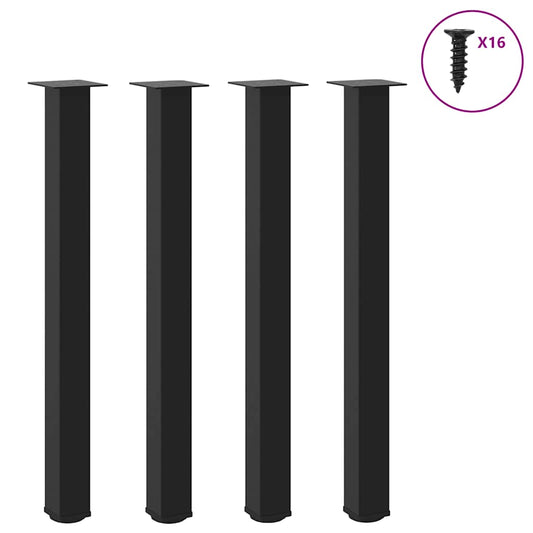 Gambe per Tavolino 4 pz Nero 90-92 cm in Acciaio