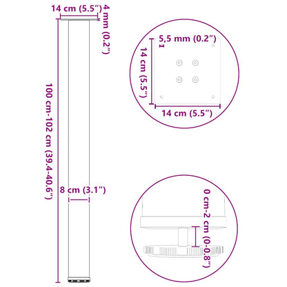 Gambe per Tavolino 4 pz Acciaio Naturale 100-102 cm in Acciaio - homemem39