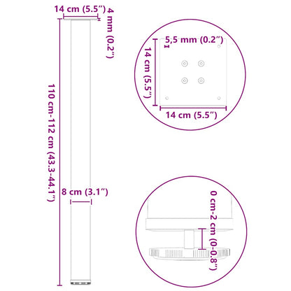 Gambe per tavolo da bar 4 pz in acciaio naturale 110-112 cm