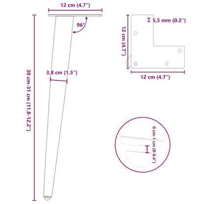 Gambe per Tavolino da Caffè Forma Conica 4 pz Nere 30-31 cm