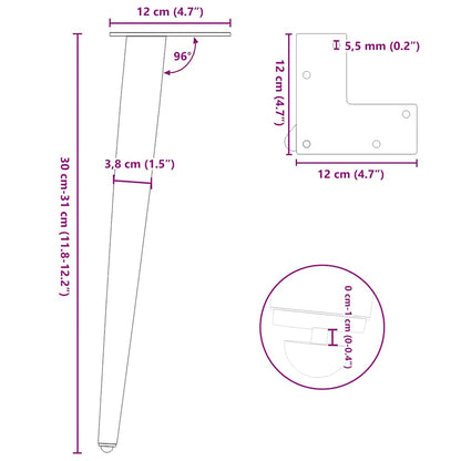 Gambe per Tavolino da Caffè Forma Conica 4 pz Acciaio Naturale 30-31 cm Acciaio - homemem39
