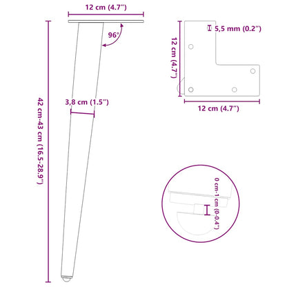 Gambe per Tavolino da Caffè Forma Conica 4 pz Bianche 42-43 cm