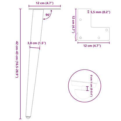 Gambe per Tavolino da Caffè Forma Conica 4 pz Acciaio Naturale 42-43 cm Acciaio - homemem39