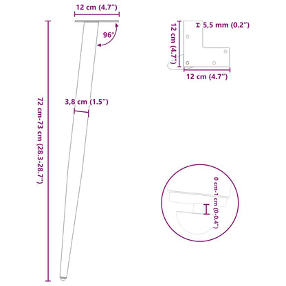 Gambe per Tavolo Consolle Forma Conica 4 pz Nere 72-73 cm