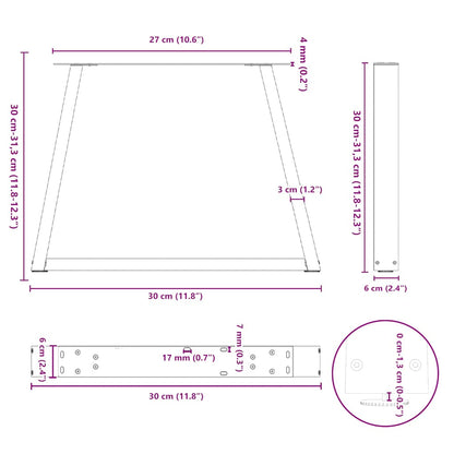 Gambe per Tavolino da Caffè forma V 2 pz Nere 30x(30-31,3) cm
