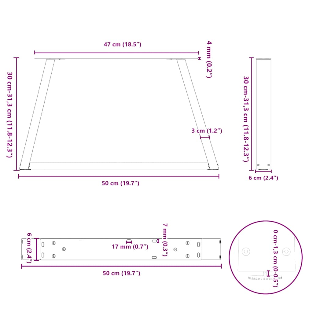 Gambe Tavolo Pranzo a V 2 pz Antracite 50x(30-31,3)cm Acciaio - homemem39